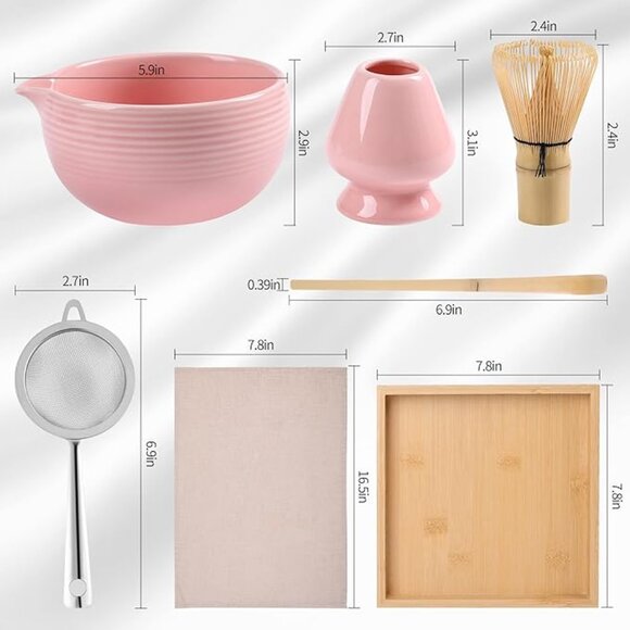 ZENRC Ceremony Matcha Kit 7 Piece Traditional Bamboo Accessories in Pink New - Picture 3 of 6